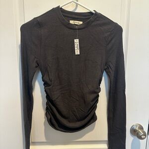 Brushed Jersey Ruched Long-Sleeve Tee